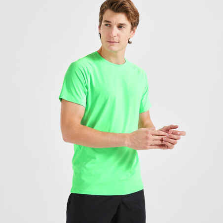 Playera de fitness transpirable de cuello redondo verde fluorescente Essential