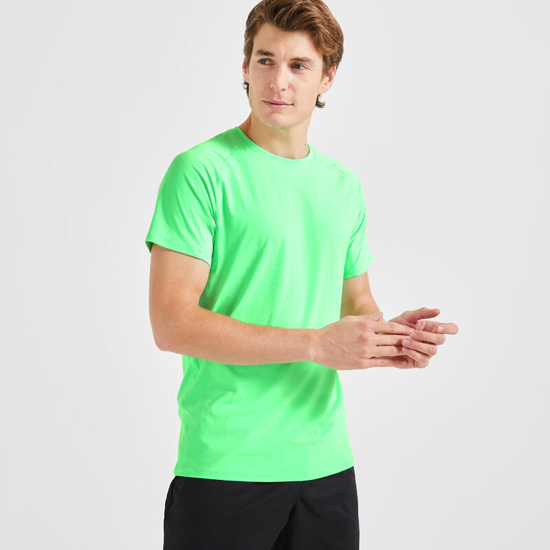 T-shirt de fitness essentiel respirant col rond homme - vert fluo