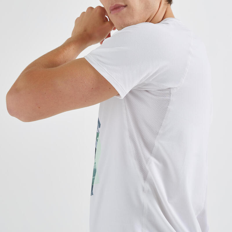 T-shirt uomo fitness 120 traspirante bianca con stampa