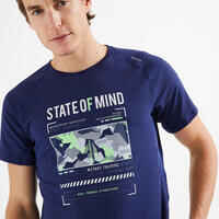 T-Shirt 120 Fitness atmungsaktiv Rundhals Herren blau mit Print