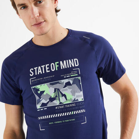 T-shirt de fitness essentiel respirant col rond homme - print bleu