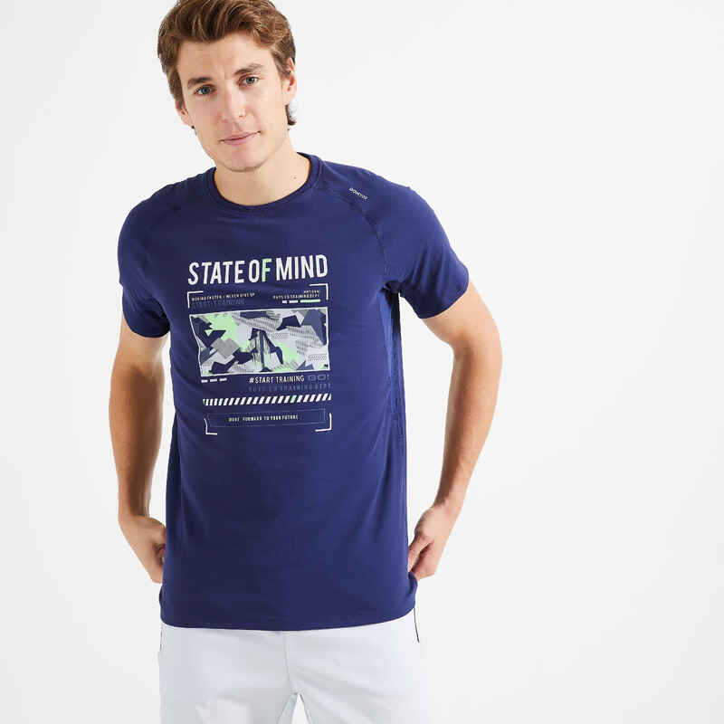 T-Shirt 120 Fitness atmungsaktiv Rundhals Herren blau mit Print T-Shirt 120 Fitness atmungsaktiv Rundhals Herren blau mit Print