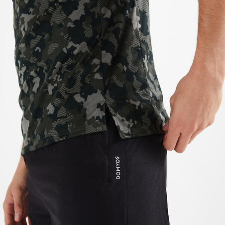 Футболка для фитнеса основная дышащая с круглым вырезом мужская камуфляжная хаки