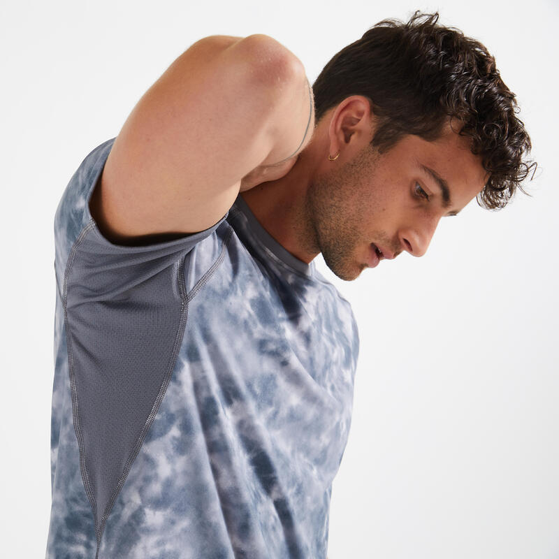 T-shirt de fitness essentiel respirant col rond homme - aop gris