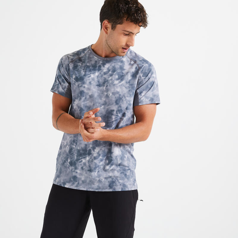T-shirt de fitness essentiel respirant col rond homme - aop gris