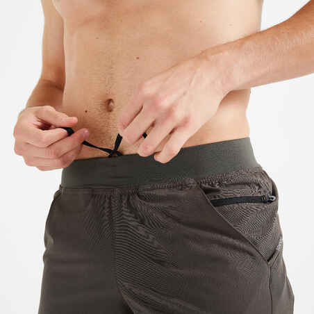 Men's Zip Pocket Breathable 2-in-1 Fitness Shorts - Khaki