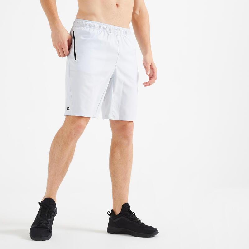 Short de fitness essentiel respirant poches zippés homme - gris clair