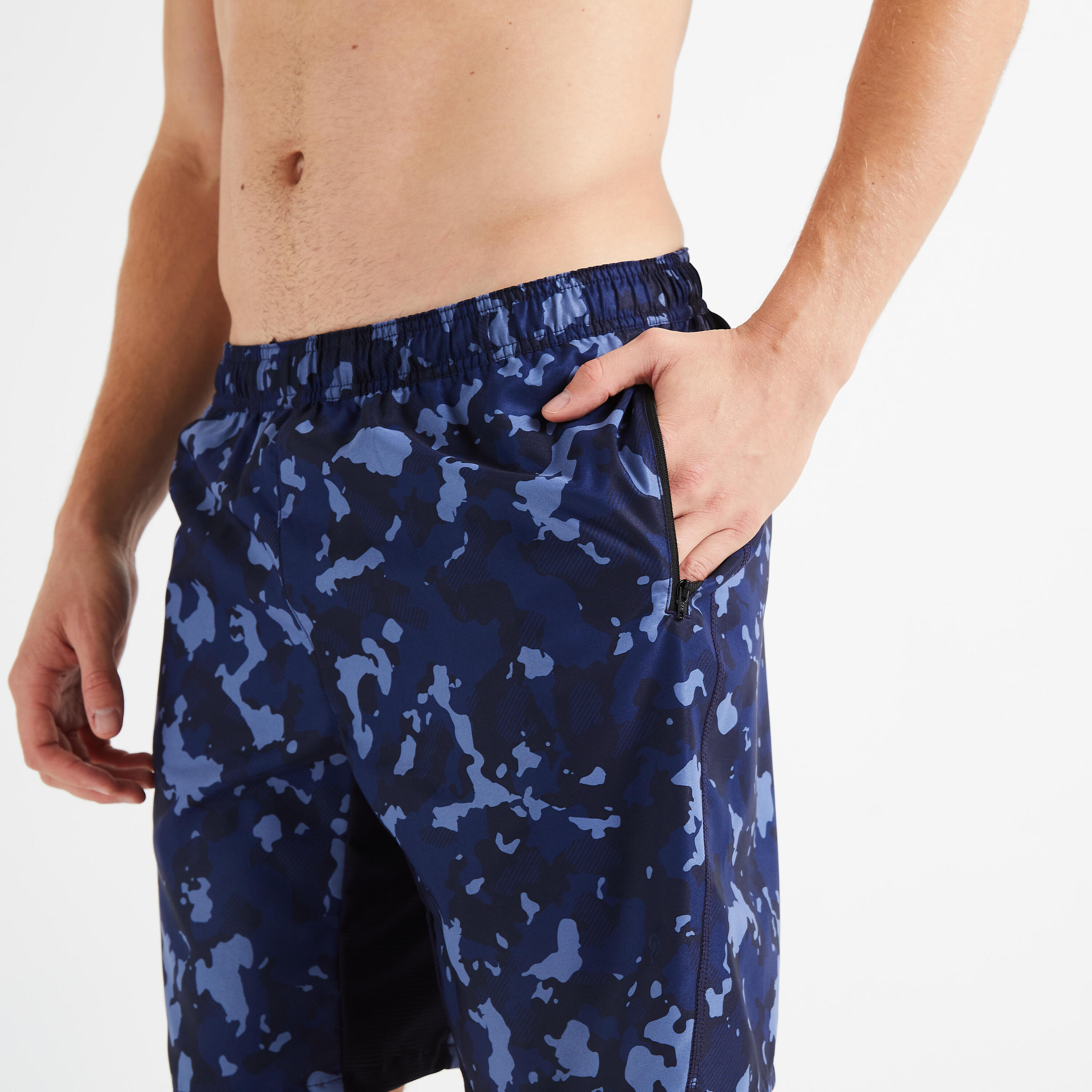 Men's Zip Pocket Breathable Essential Fitness Shorts - AOP Blue 5/6