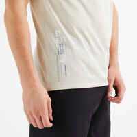 Camiseta fitness manga corta transpirable cuello redondo Hombre Domyos beige