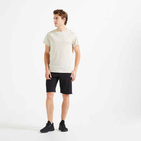 T-Shirt 500 Fitness atmungsaktiv Rundhals Herren beige 