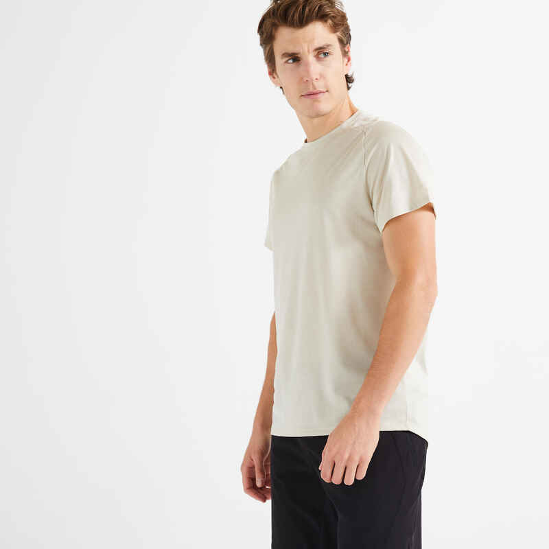 T-Shirt 500 Fitness atmungsaktiv Rundhals Herren beige T-Shirt 500 Fitness atmungsaktiv Rundhals Herren beige