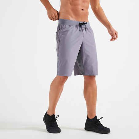 Pantaloneta de fitness con bolsillos para Hombre Domyos 500 gris