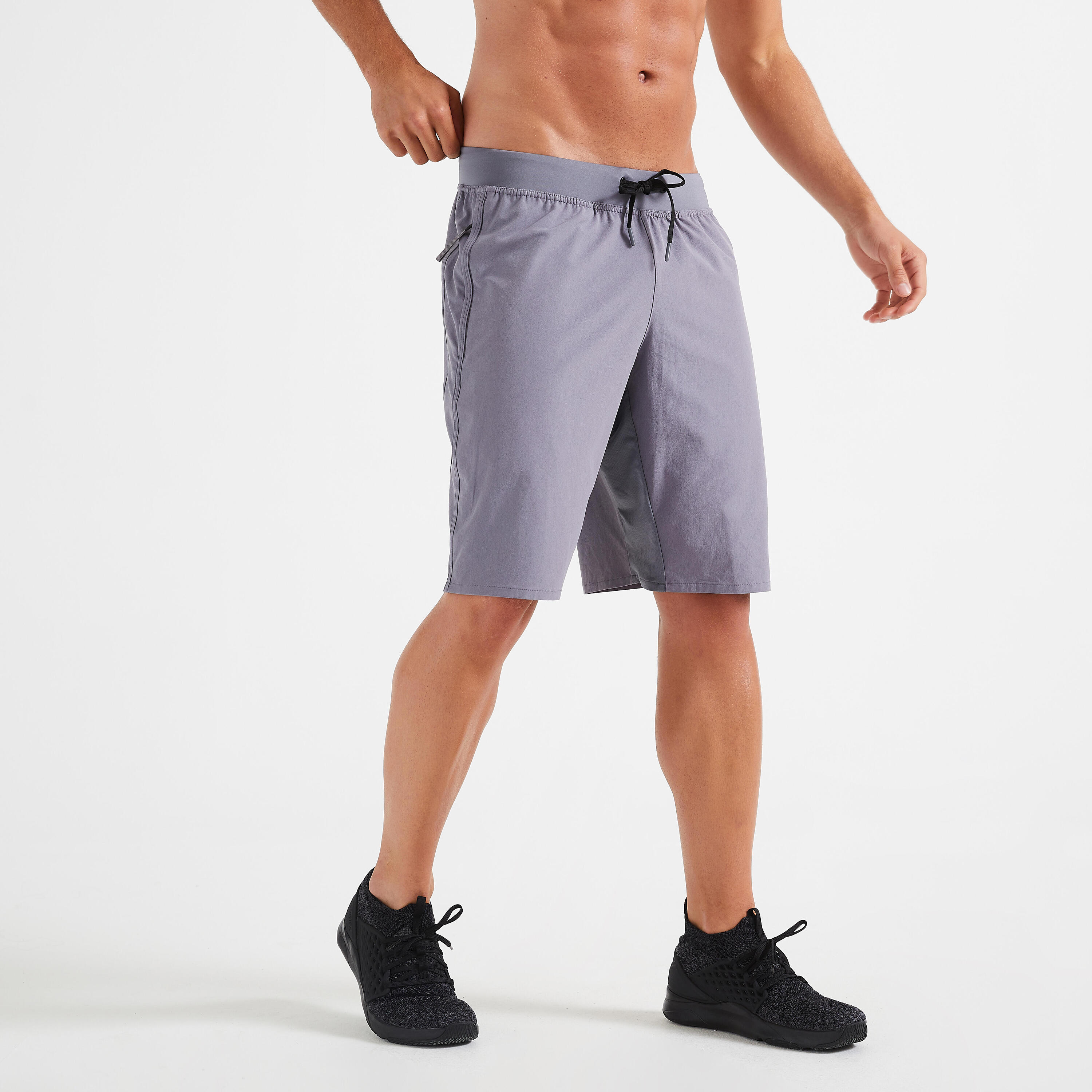 DOMYOS Pantalons Curts Fitness Collection Home Gris Transpirables Butxaques Cremallera