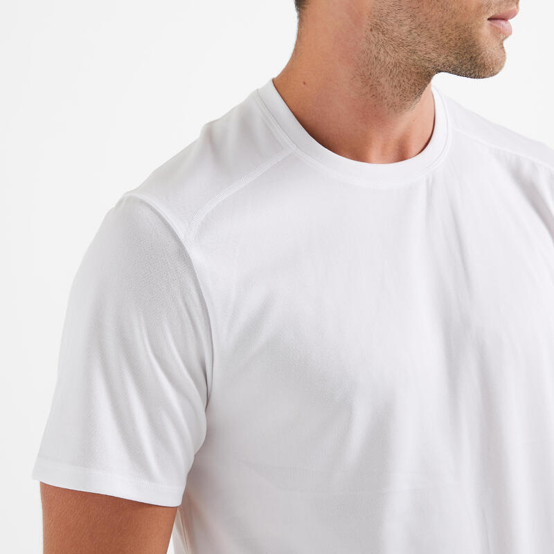 Ademend fitnessshirt met ronde hals voor heren effen wit