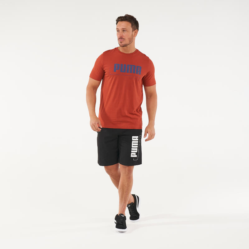 T-shirt uomo fitness Puma regular cotone ocra-azzurro