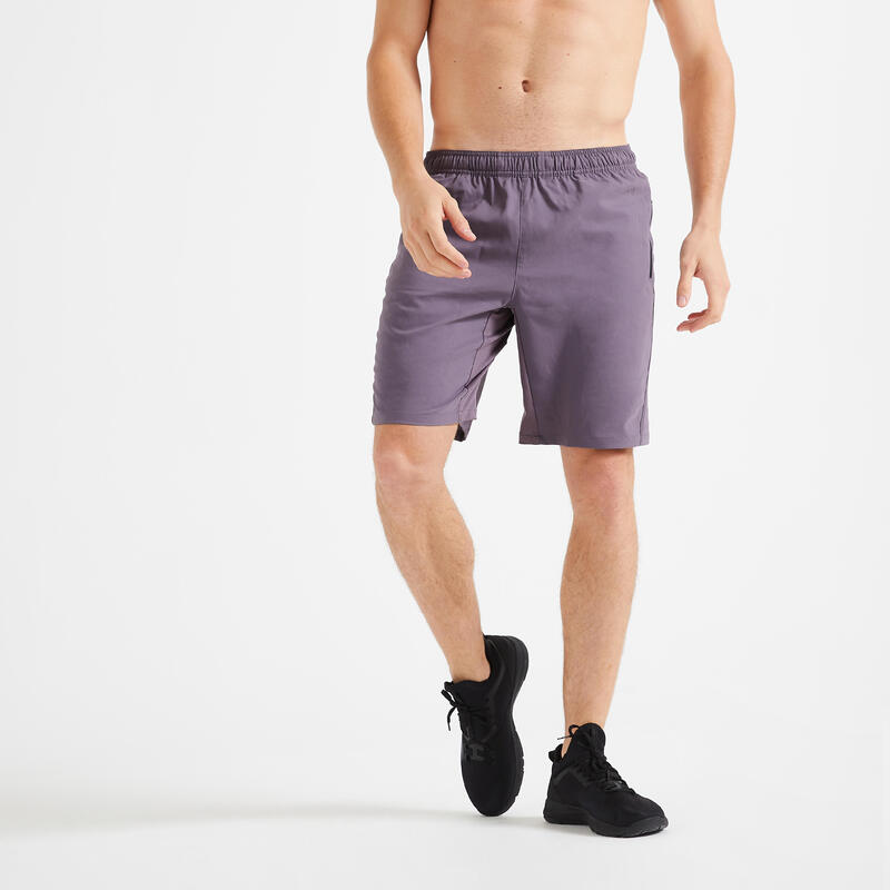 Short de fitness essentiel respirant poches zippés homme - gris foncé