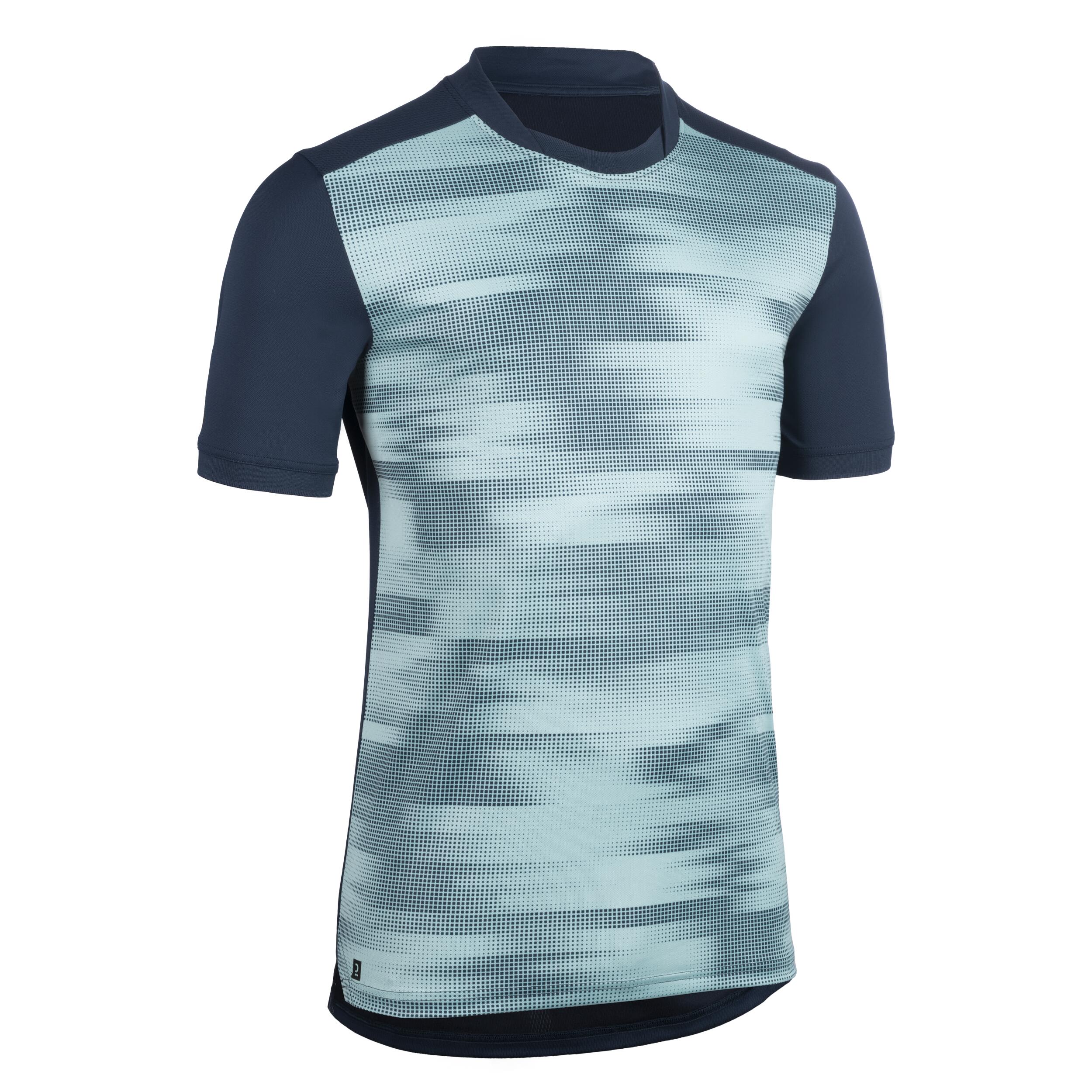 OFFLOAD Adult Short-Sleeved Rugby T-Shirt Perf Tee R500 - Navy Blue/Turquoise
