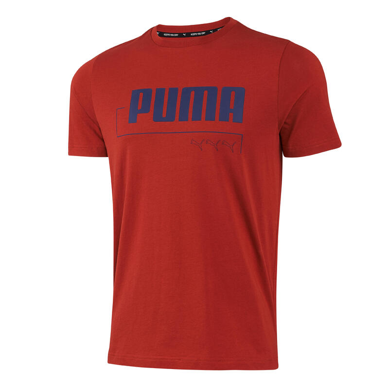 T-shirt uomo fitness Puma regular cotone ocra-azzurro