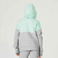 Kids' Breathable Zip-Up Cotton Hoodie 900 - Green/Light Grey Marl
