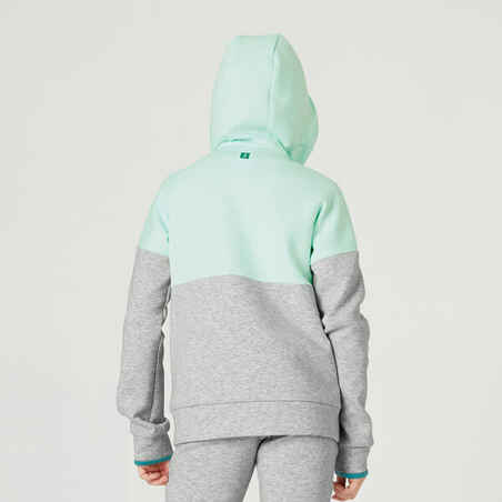 Kids' Breathable Zip-Up Cotton Hoodie 900 - Green/Light Grey Marl