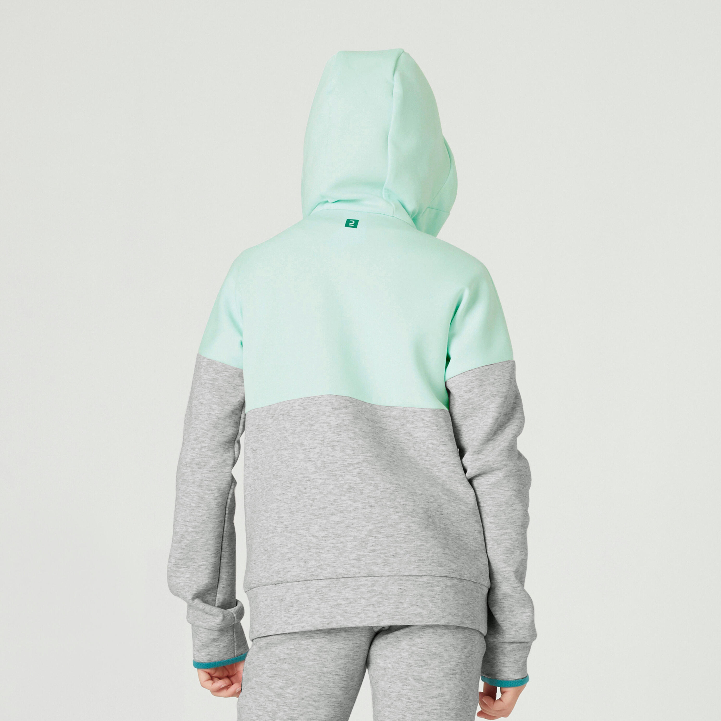 Kids' Breathable Zip-Up Cotton Hoodie 900 - Green/Light Grey Marl 3/5