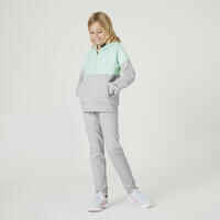Kids' Breathable Zip-Up Cotton Hoodie 900 - Green/Light Grey Marl