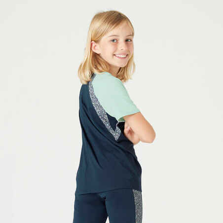 Girls' Breathable T-Shirt S500 - Navy with Print