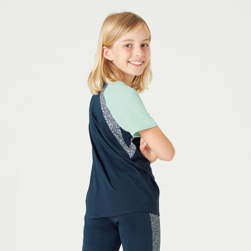 Ademend T-shirt voor meisjes S500 marineblauw met print
