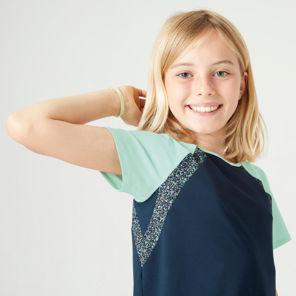 Mergaičių orui pralaidūs marškinėliai „S500“, tamsiai mėlyni su raštu