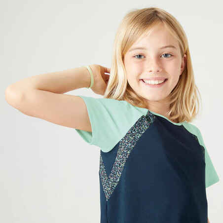 Girls' Breathable T-Shirt S500 - Navy with Print