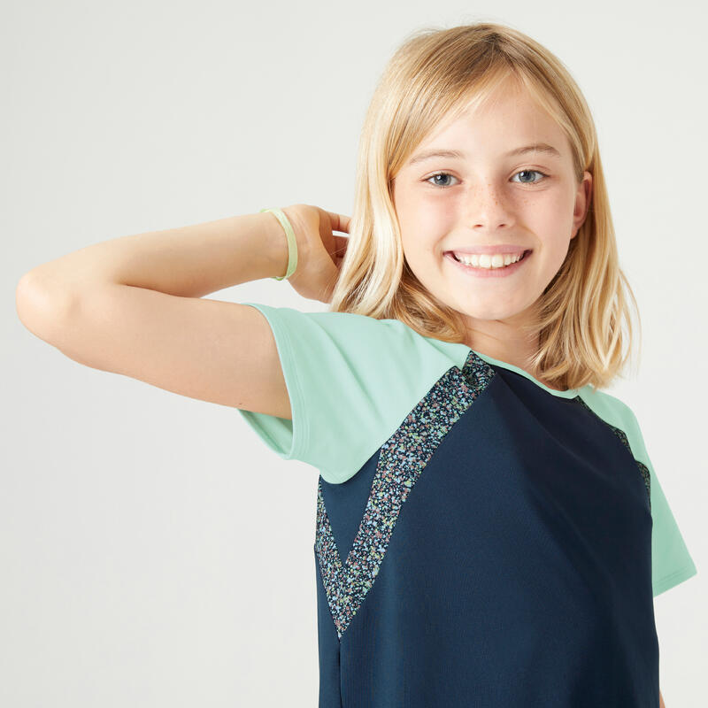 Ademend T-shirt voor meisjes S500 marineblauw met print