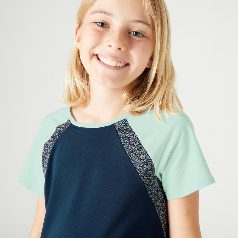 Ademend T-shirt voor meisjes S500 marineblauw met print