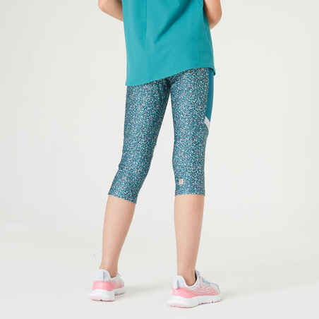 Girls' Breathable Cropped Bottoms S500 - Green Print