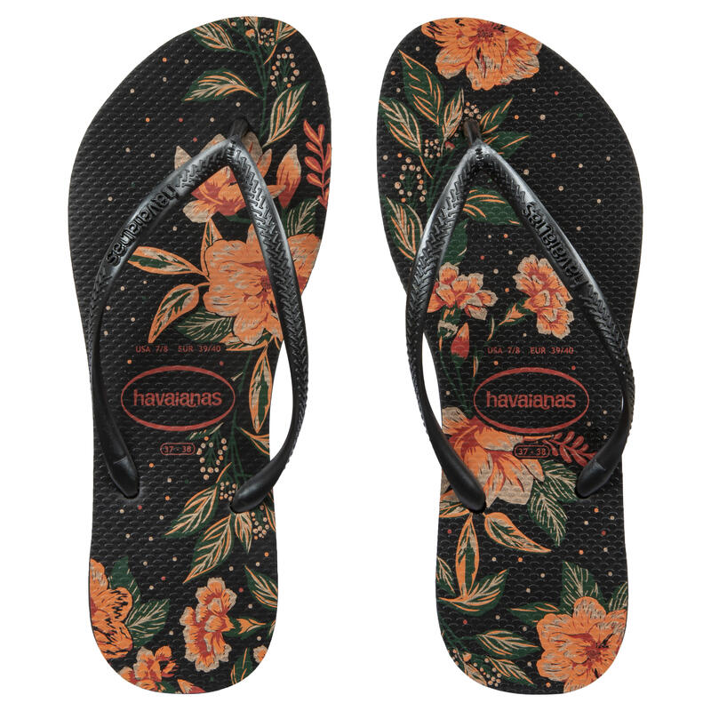 Női papucs szörfözéshez Havaianas Slim Floral, fekete