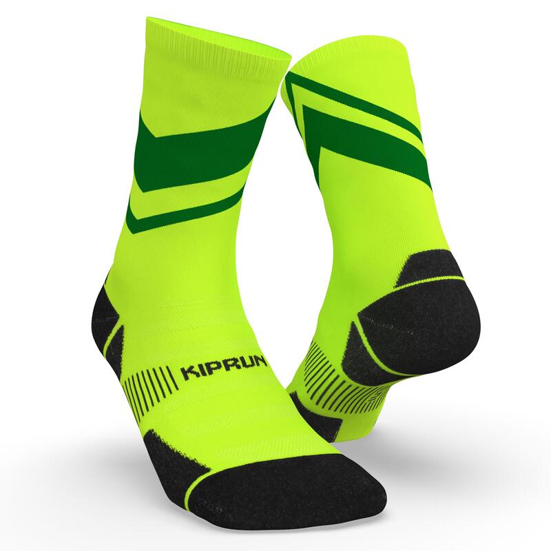 Vysoké běžecké ponožky silné RUN900 žluto-zelené 