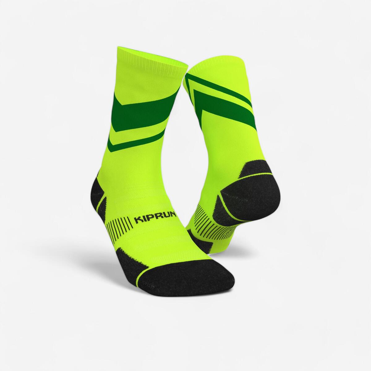 CHAUSSETTES DE RUNNING RUN900 EPAISSES MI-MOLLET JAUNES VERTES