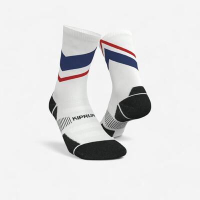 Dikke halfhoge hardloopsokken run900 wit/blauw/rood