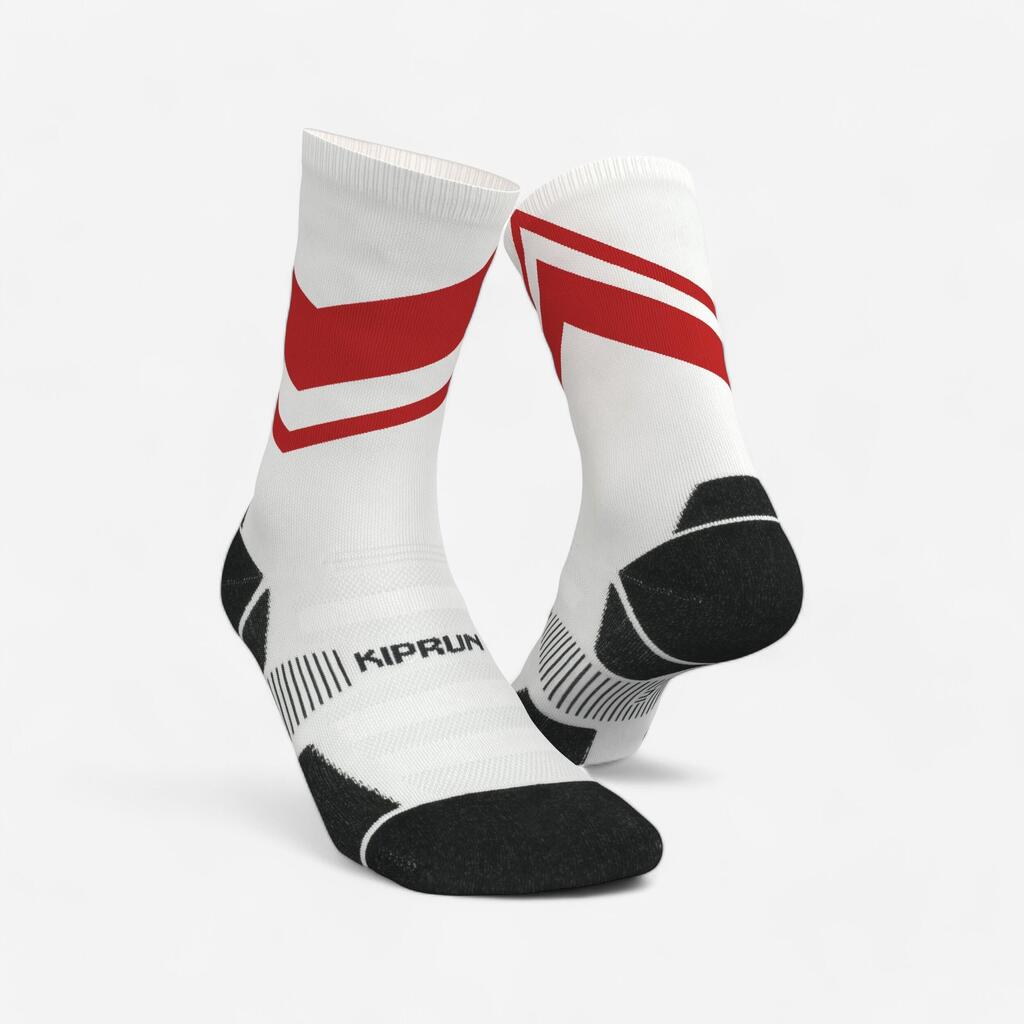 Run900 mid-calf thick running socks - white/red