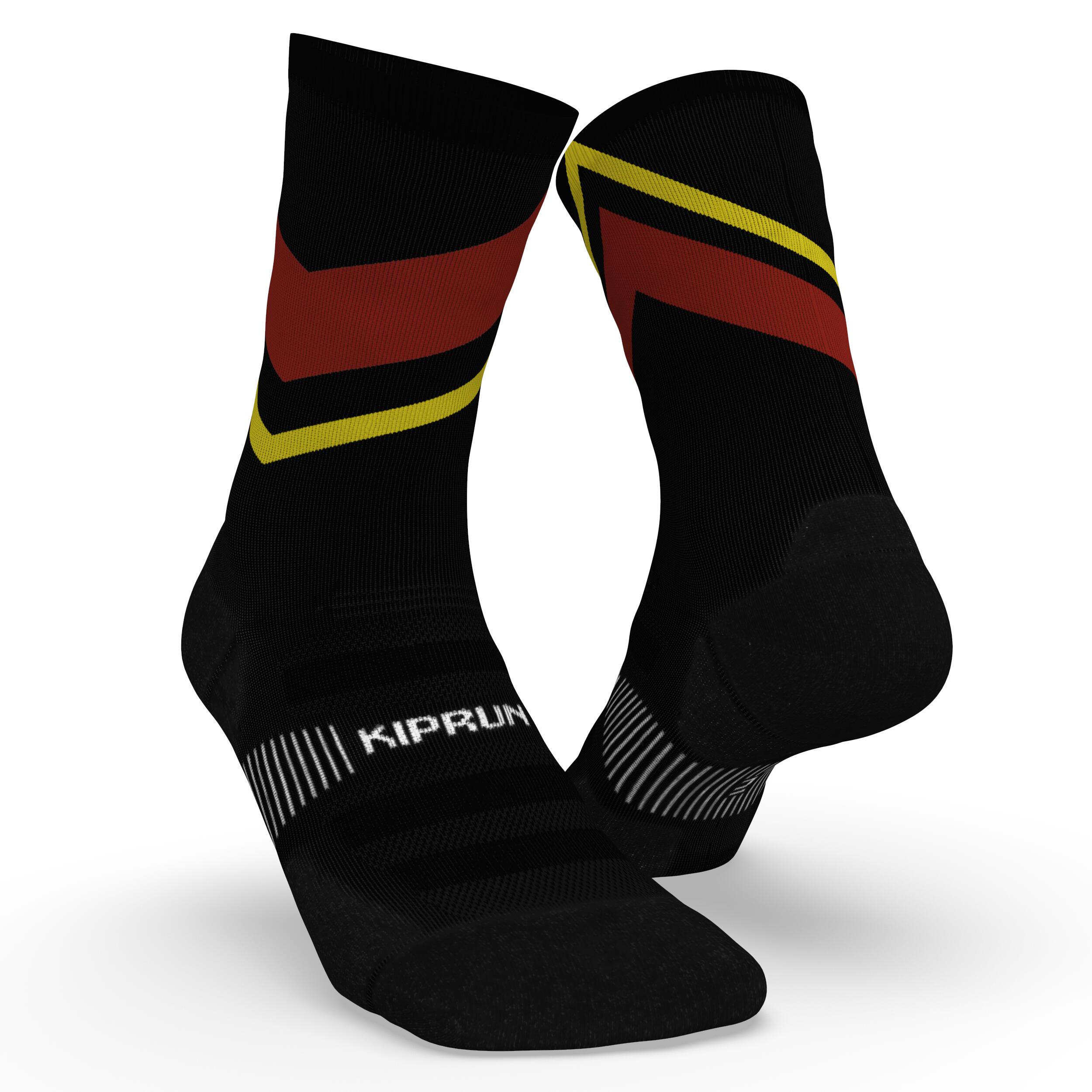 KIPRUN Run900 Mid-Calf Thick Running Socks - Black/Red/Yellow