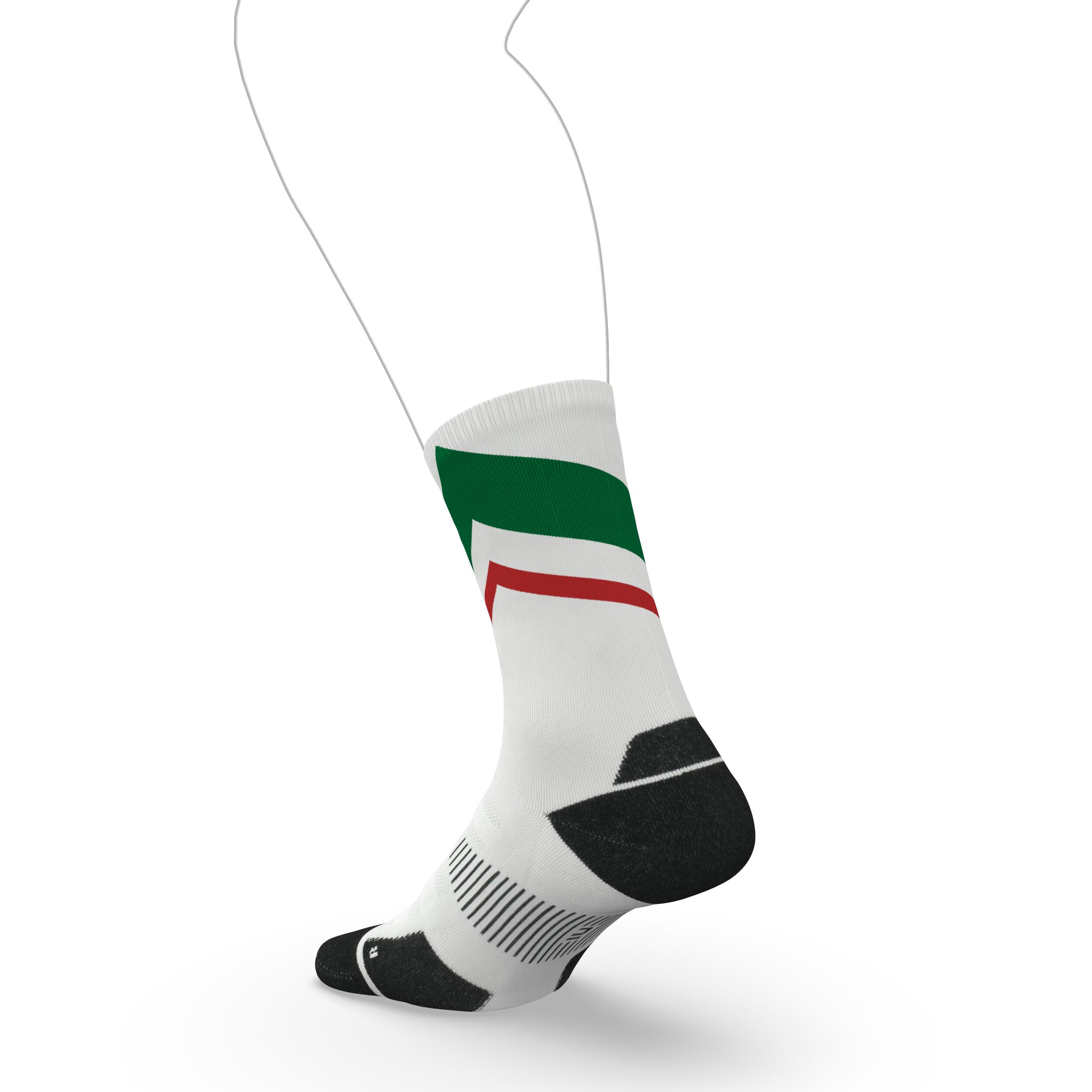 RUN900 MID-CALF FINE RUNNING SOCKS - WHITE GREEN RED MADE IN ITALY 4/5