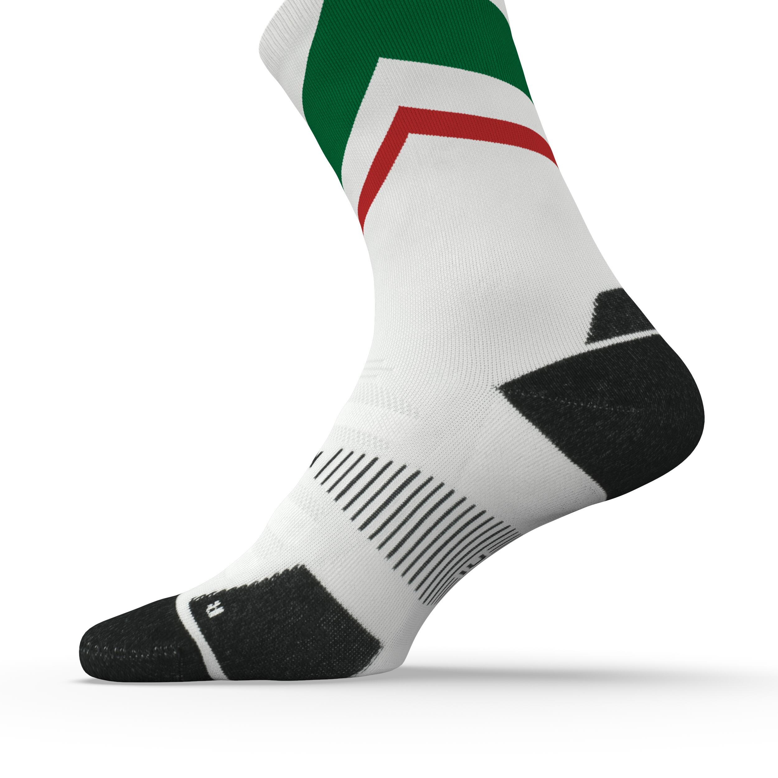 RUN900 MID-CALF FINE RUNNING SOCKS - WHITE GREEN RED MADE IN ITALY 3/5