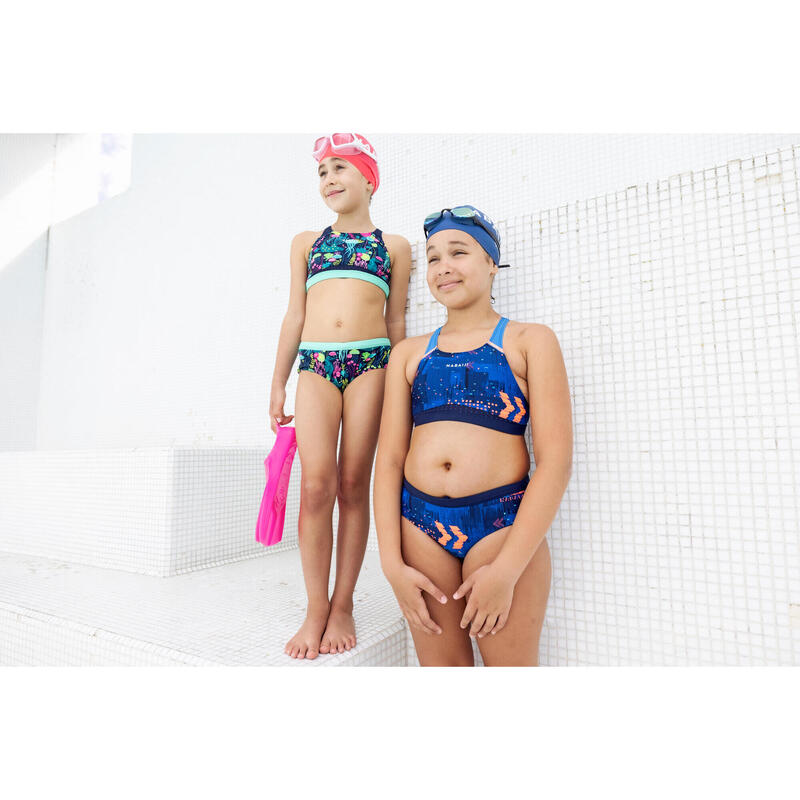 Bas de maillot de bain de natation fille Kamyleon Map bleu