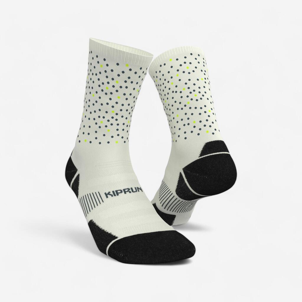Run900 mid-calf thick running socks - white caps and dots