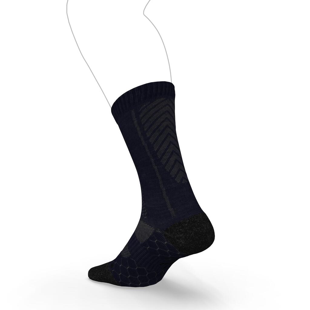Ponožky na beh Run900 po lýtka s vlnou merino tmavomodré