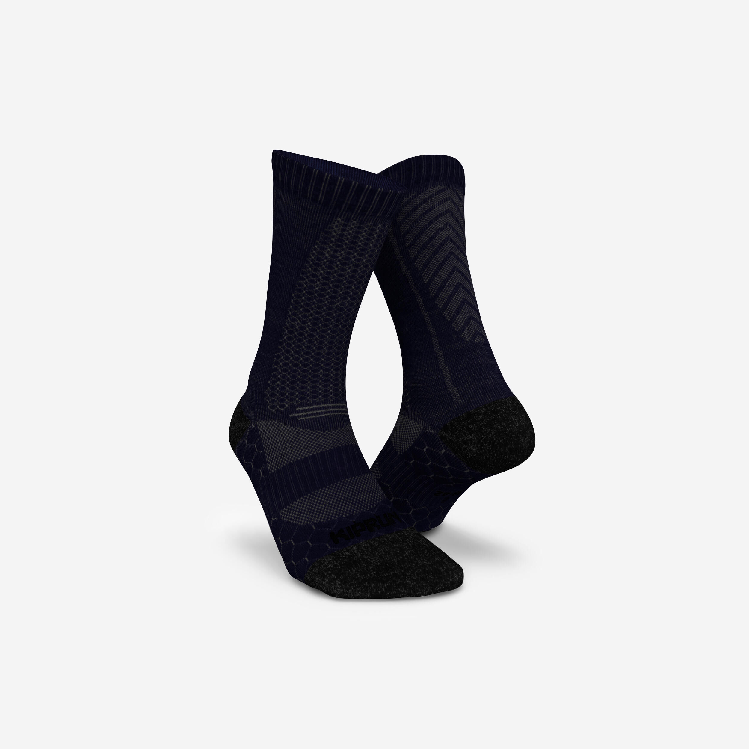 KIPRUN RUN900 MERINO WOOL MID-CALF RUNNING SOCKS - NAVY