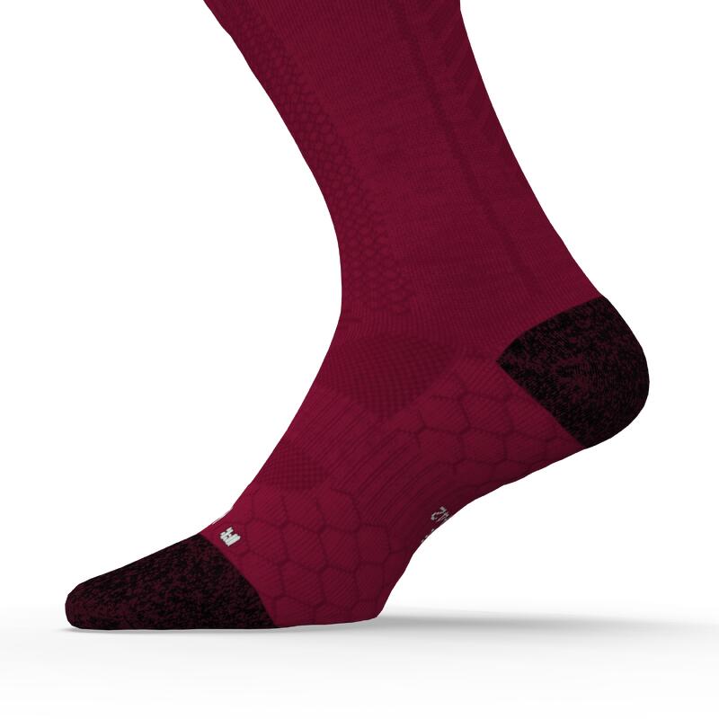 CHAUSSETTES DE RUNNING RUN900 MI-MOLLET LAINE MERINOS BORDEAUX