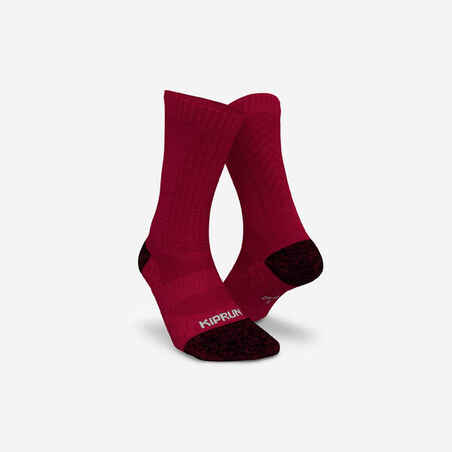 Pusilgės merinosų vilnos bėgimo kojinės „Run 900“, tamsiai raudonos
