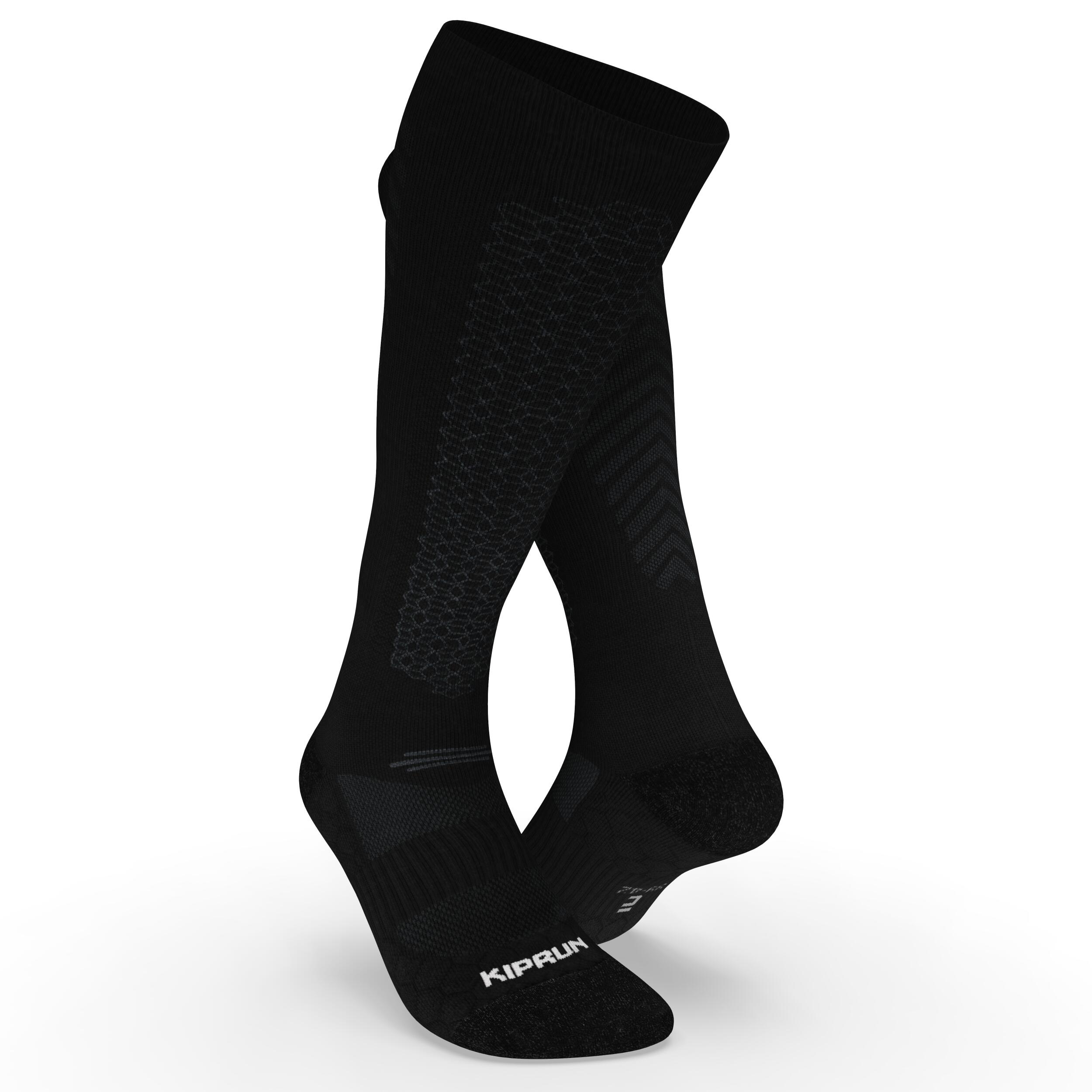 chaussettes de running run900 laine mérinos hautes noires - kiprun