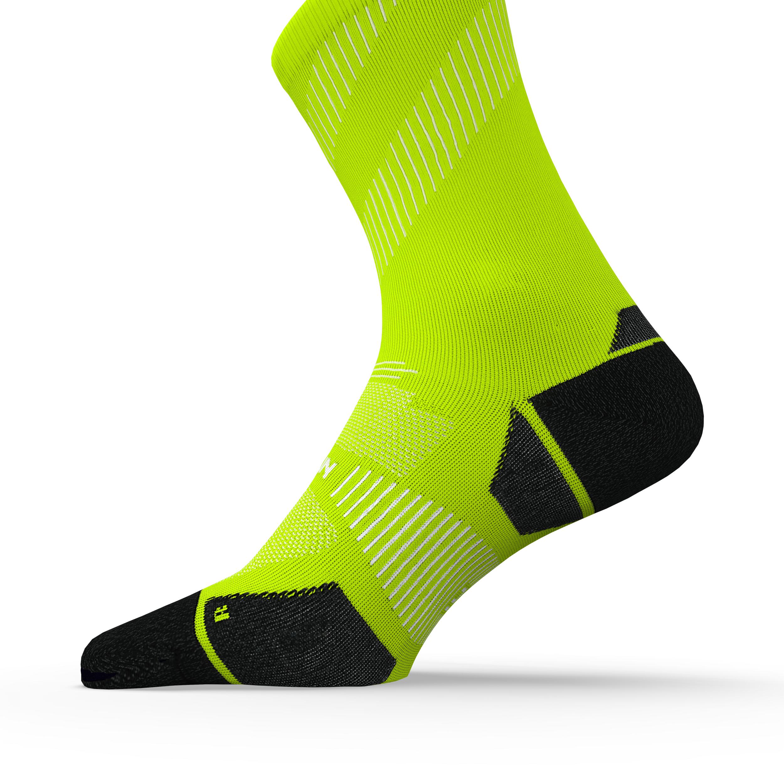 Run900 Mid-Calf Fine Running Socks - Fluo Yellow 5/6
