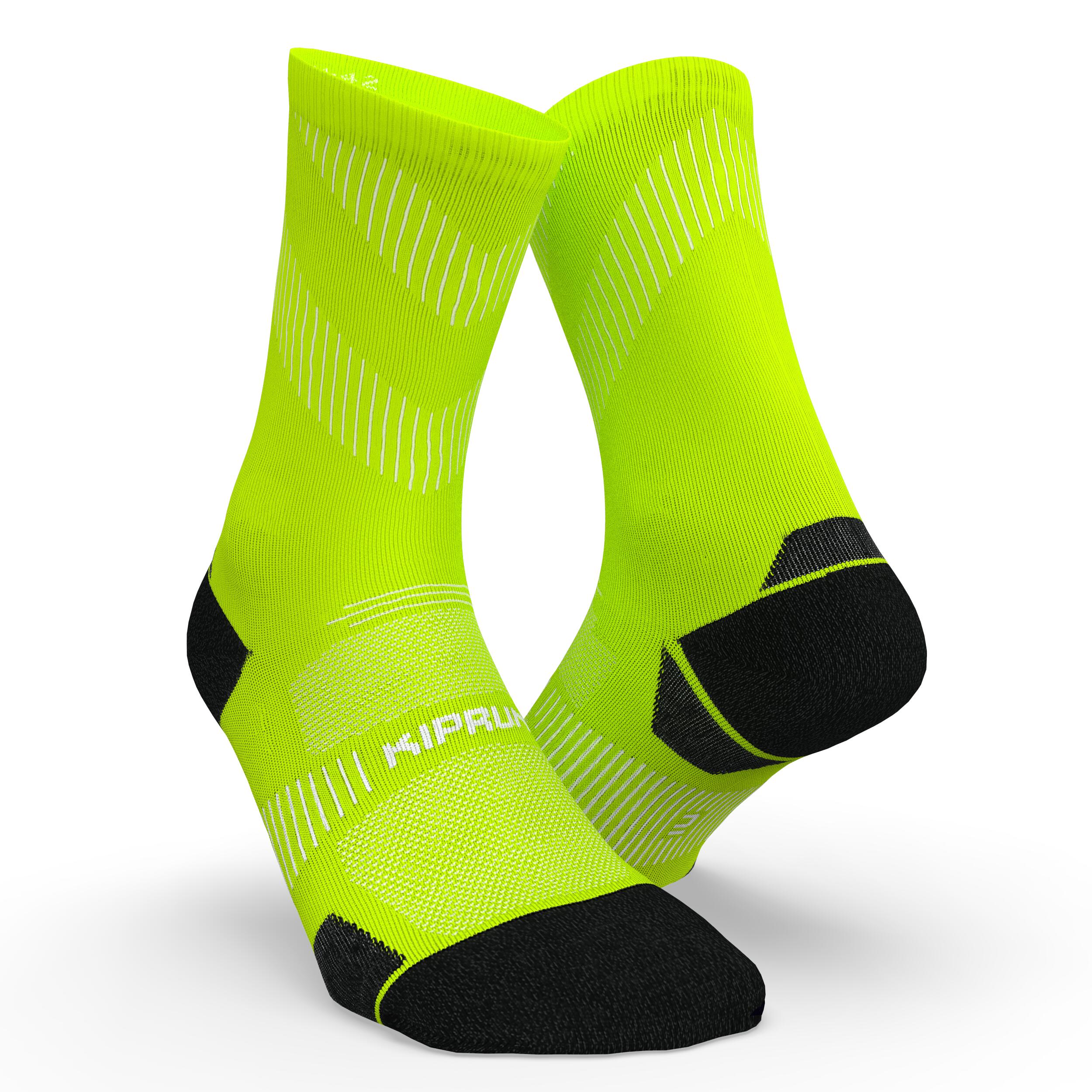 Run900 Mid-Calf Fine Running Socks - Fluo Yellow 1/6